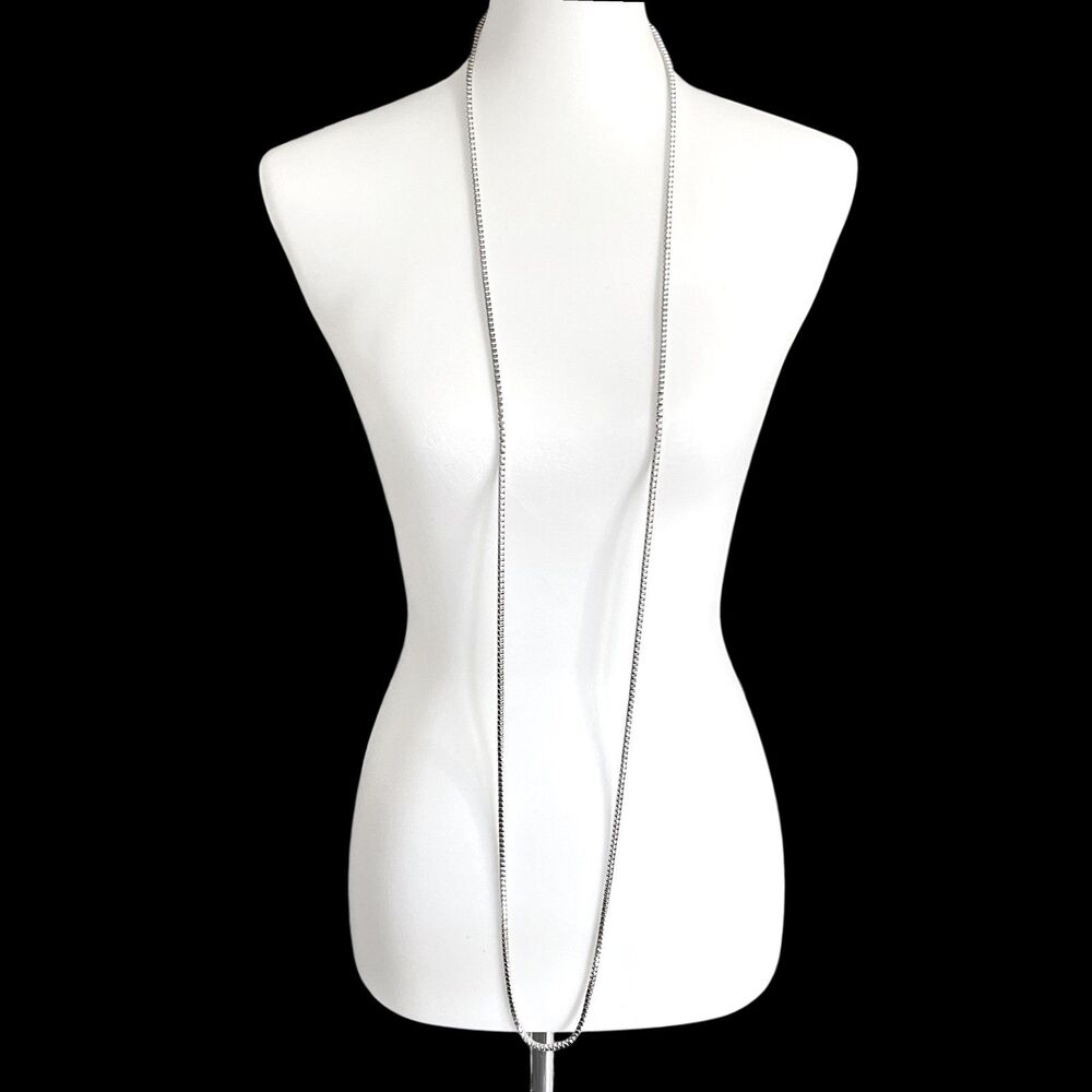 Vintage Les Bernard Box Chain Necklace Silver Tone 3.5mm 60" Long Square Sturdy